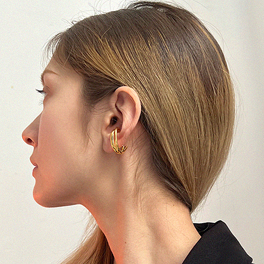 2024韩国饰品图片:OKBA60244真金电镀欧美法式小众轻奢椭圆形双层耳骨夹耳饰