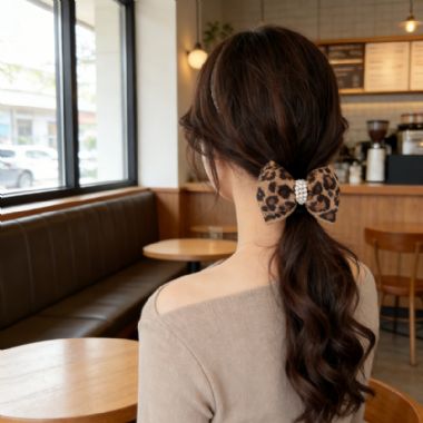 2026韩国饰品图片:OKBA59147豹纹蝴蝶结星光气质百搭大肠发圈发绳